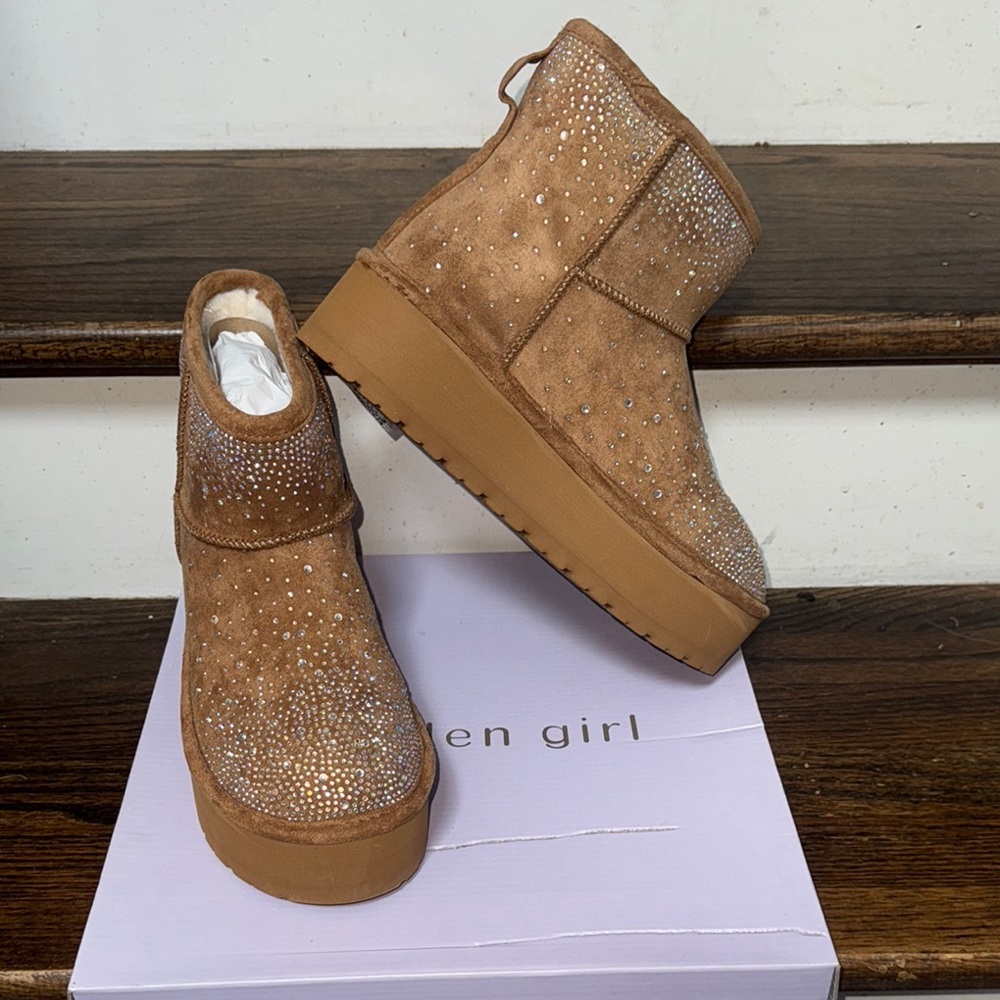Madden Girl Tan Ankle Booties with Rhinestones